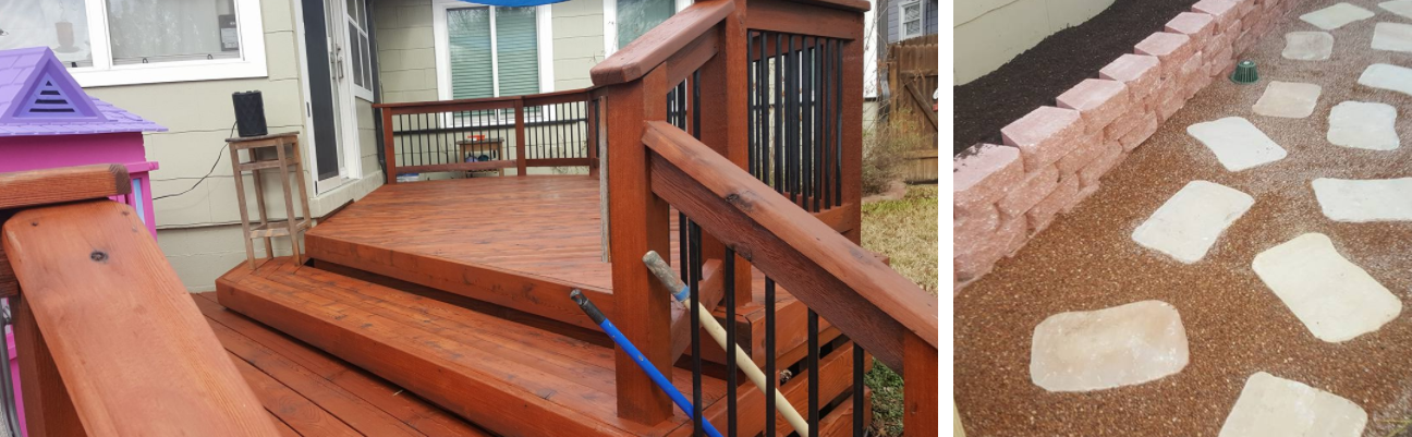 collage of a beautiful custom deck and walkway 